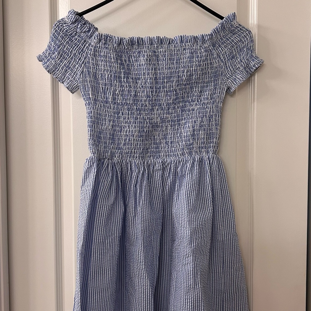 Altar'd State Blue and White Striped Off-the-Shoulder Dress - Picture 2 of 3